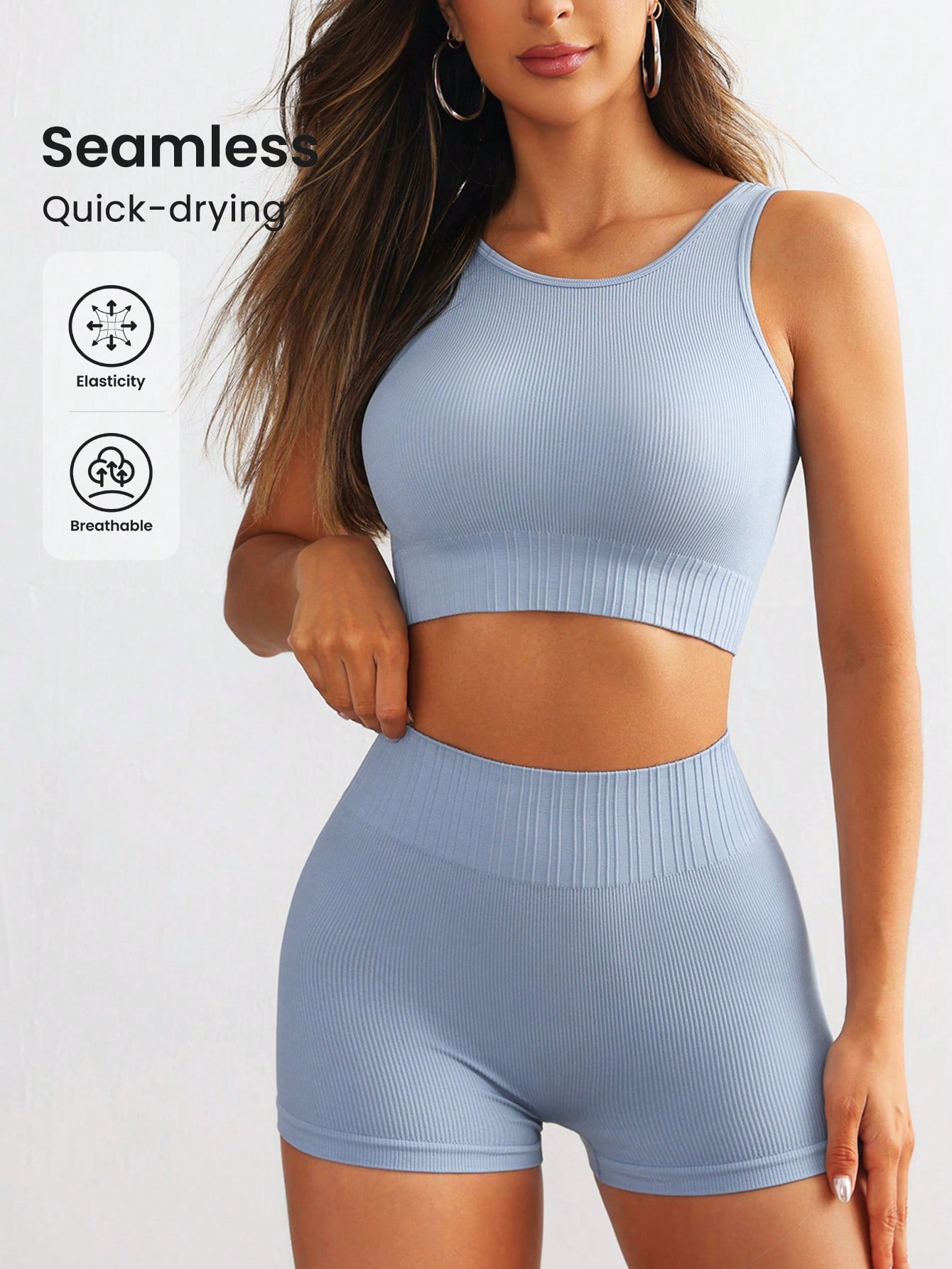 Herbal Yoga - Dames Seamless Geribbelde Yoga Set Mouwloos